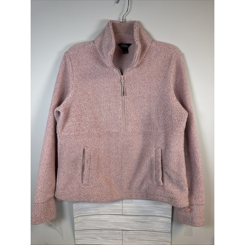 Eddie Bauer Women's Comfy Fleece Sweatshirt Pink 3/4 Zip Adj Hem Kangaroo Pocket